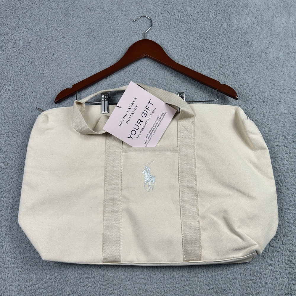Ralph Lauren Tote Bag Cream Canvas Silver Pony Carryall Fragances Large NEW